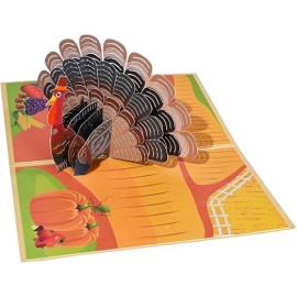 Turkey Pop Up Greeting Card with Blank Note & Envelope